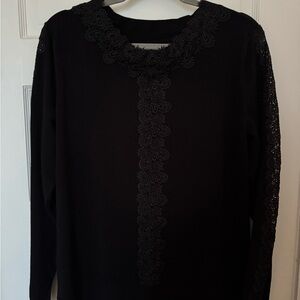 Elegant Black Lace Trim Sweater